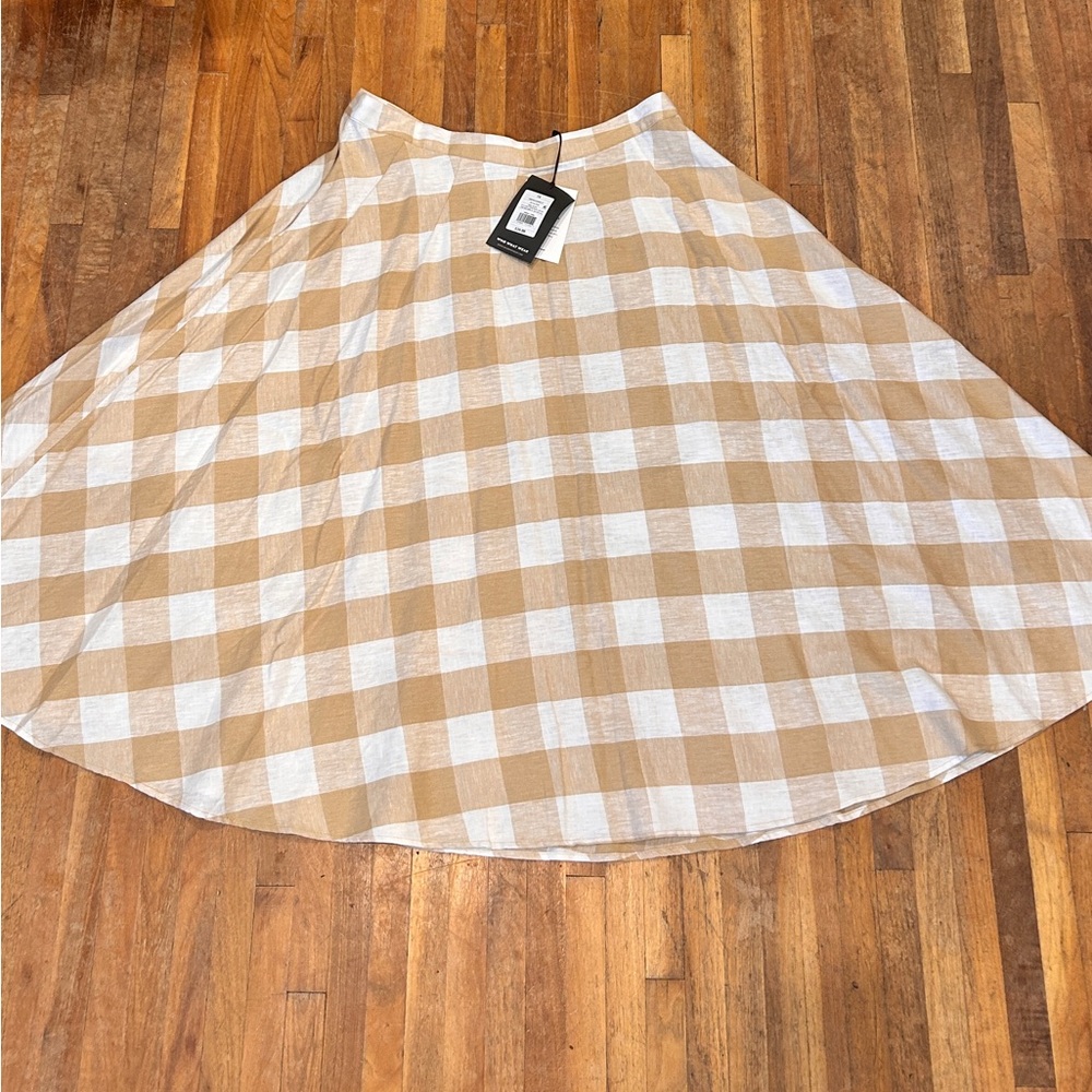 Who What Wear Tan and White High-Low Midi Skirt